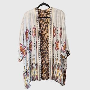 Chico's Reversible Leopard Tribal Kimono Open Front Embroidered One Size Boho